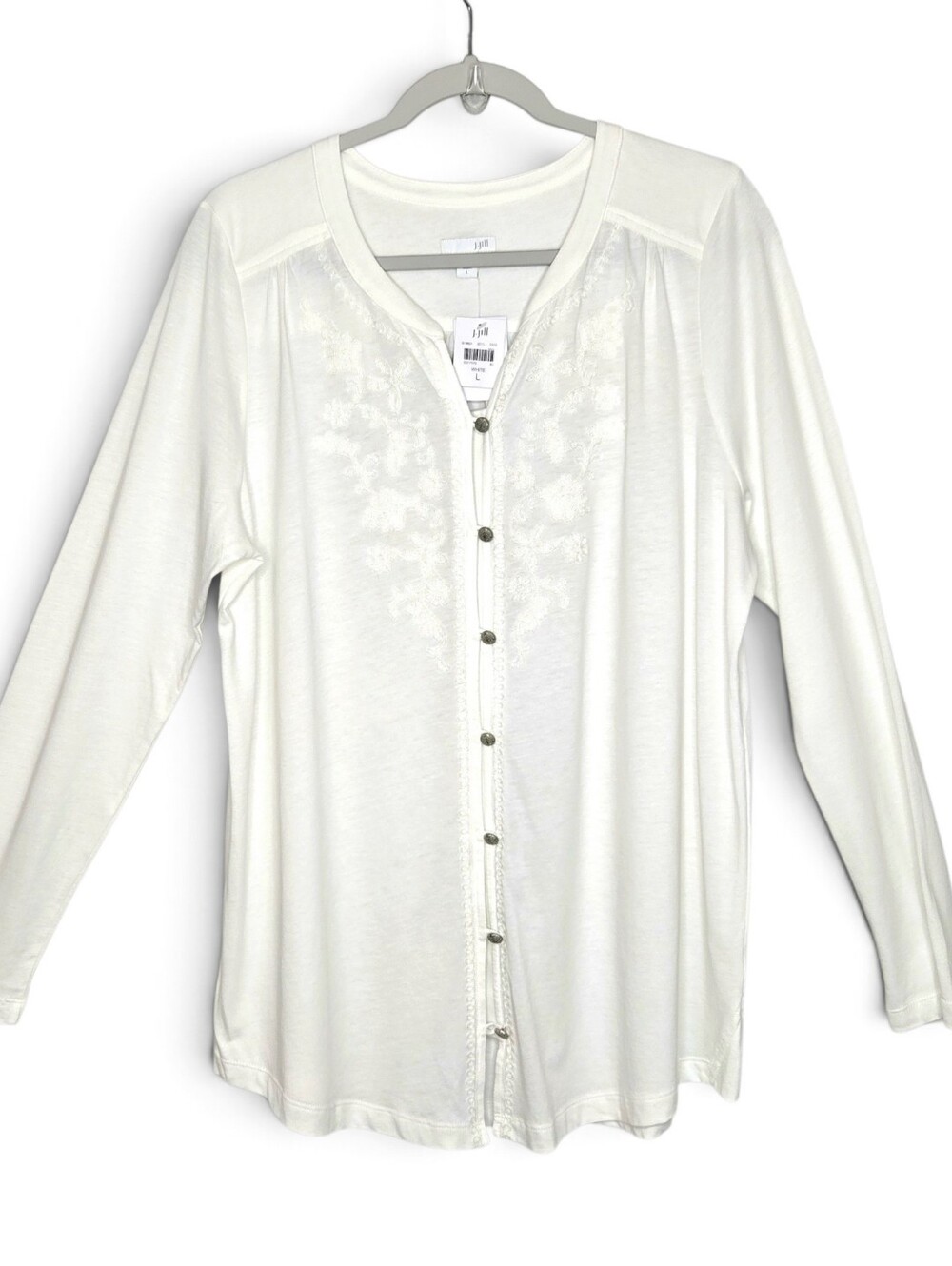 J. Jill Cardigan Top, White, Long Sleeves. Size L.